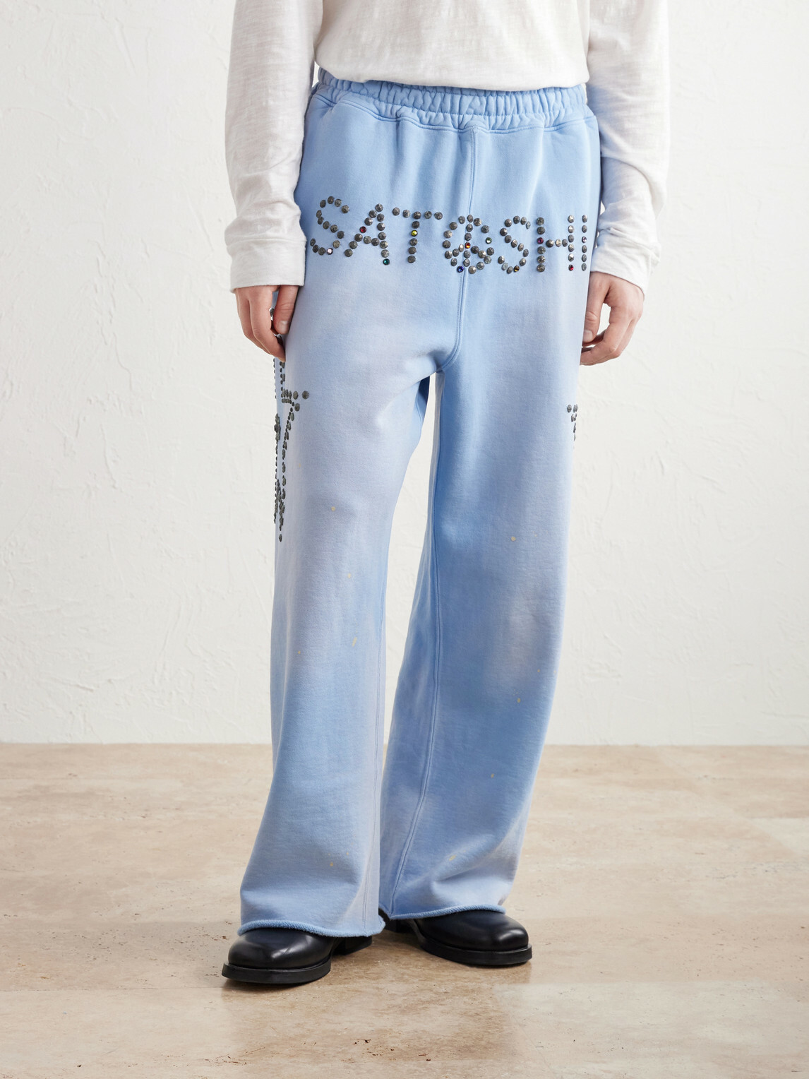 Satoshi Nakamoto - Straight-Leg Studded Cotton-Jersey Sweatpants - Blue