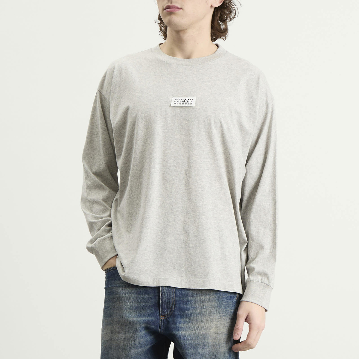 MM6 Maison Margiela Men's Long Sleeve Cotton T-Shirt in Light Grey