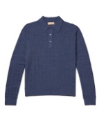 Yuri Yuri - Pointelle-Knit Wool Polo Shirt - Blue