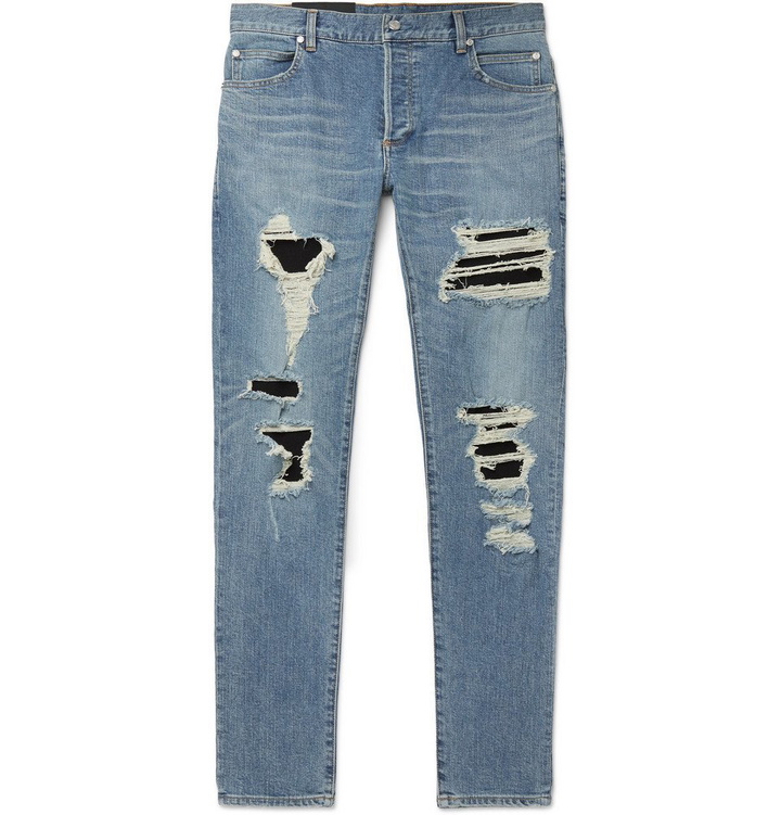 Photo: Balmain - Skinny-Fit Panelled Distressed Denim Jeans - Men - Light blue