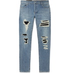 Balmain - Skinny-Fit Panelled Distressed Denim Jeans - Men - Light blue