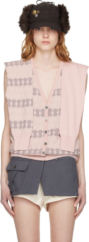 Photo: OPEN YY Pink Jacquard Sleeve Layered Cardigan Vest