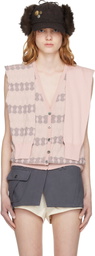OPEN YY Pink Jacquard Sleeve Layered Cardigan Vest