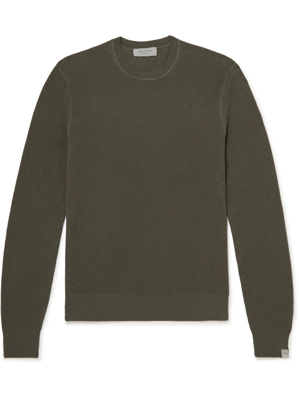 Photo: RAG & BONE - Cotton and Hemp-Blend Piqué Sweater - Green