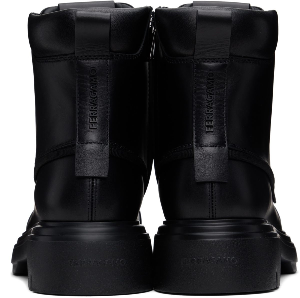 Ferragamo Black Maxi-Tongue Combat Boots Salvatore Ferragamo