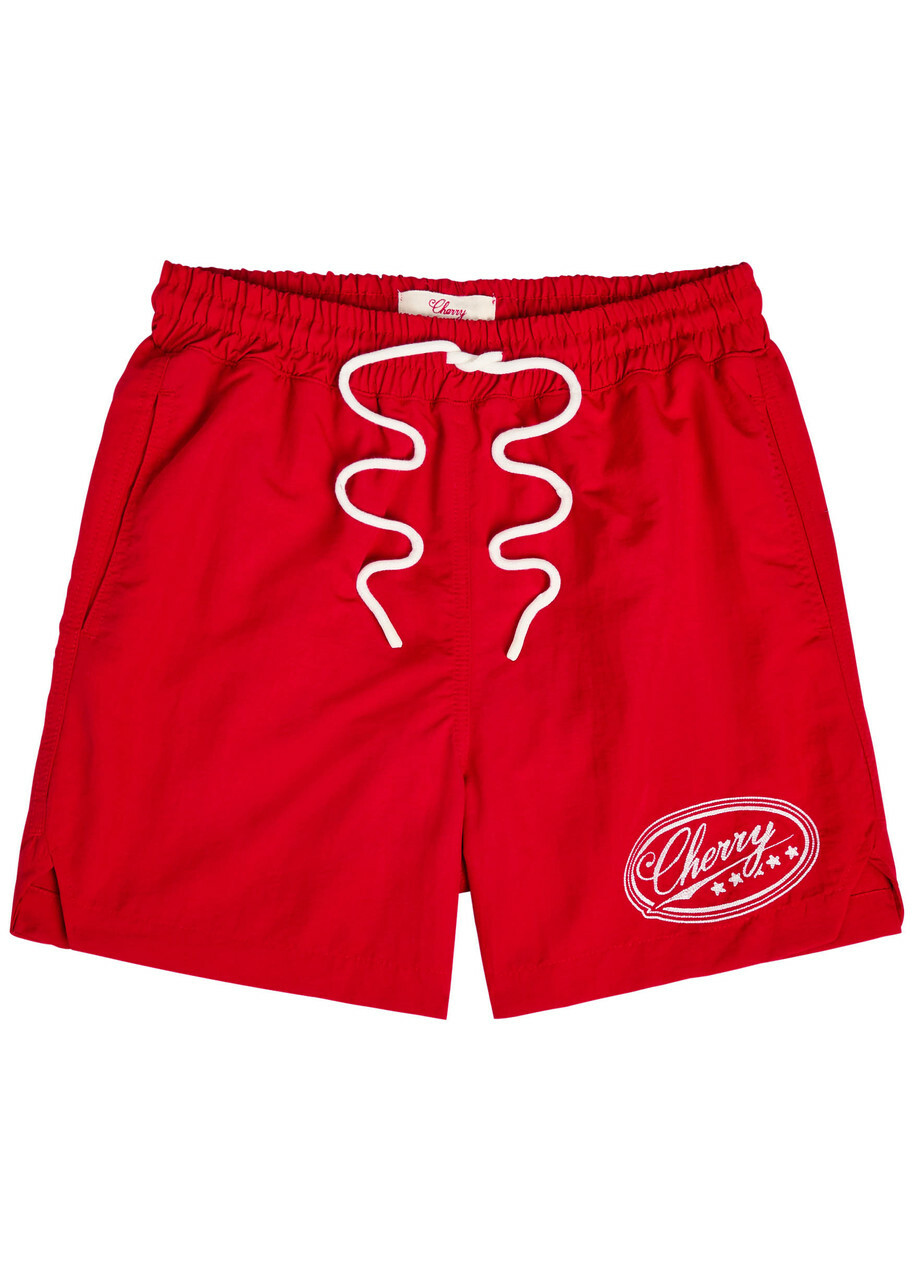 Cherry Los Angeles Five Star Logo-embroidered Nylon Swim Shorts Red