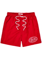 Cherry Los Angeles Five Star Logo-embroidered Nylon Swim Shorts Red
