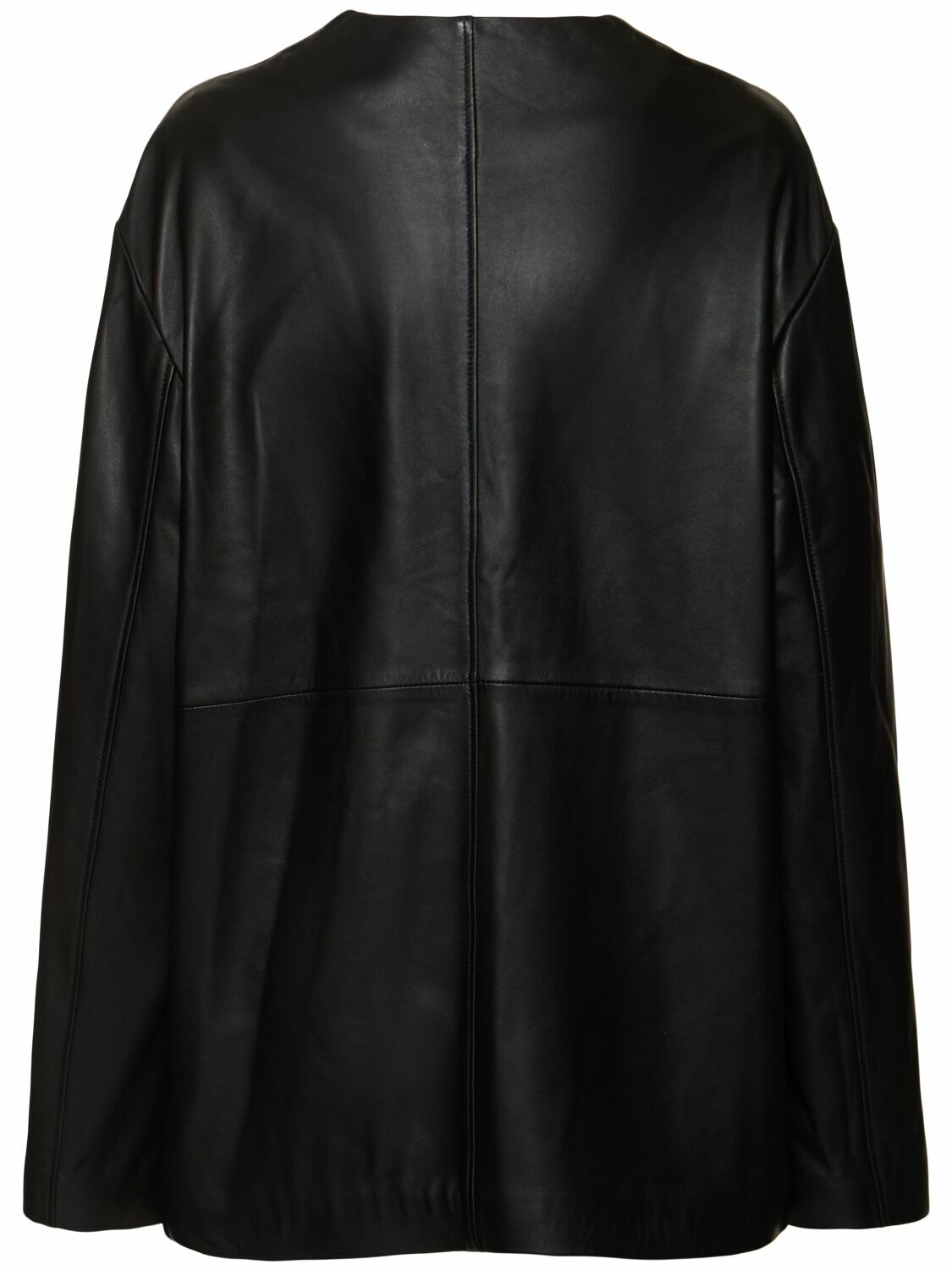 LOULOU STUDIO Atalia Round Neck Leather Coat Loulou Studio