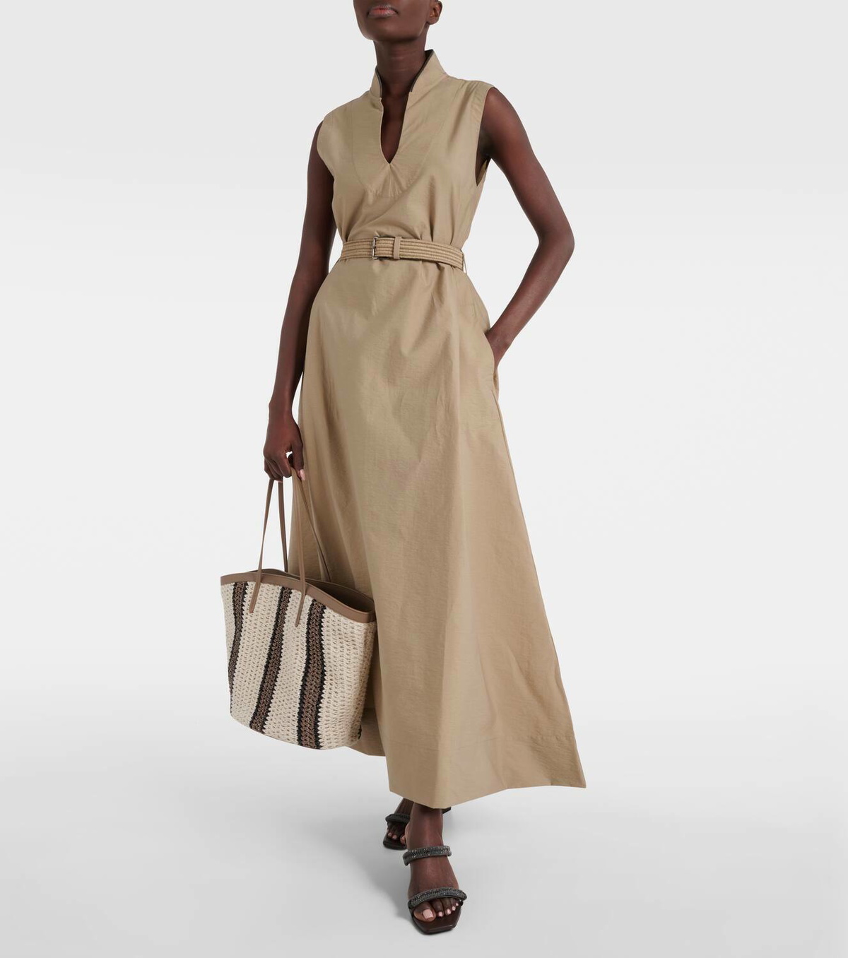 ワンピース BRUNELLO CUCINELLI SLEVELESS SHIRT DRESS IN COTTON BLEND Brunello Cucinelli Cotton-blend maxi dress Brunello Cucinelli