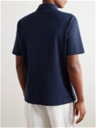 Brunello Cucinelli - Logo-Appliquéd Ribbed Stretch Cotton-Blend Tennis Polo Shirt - Blue