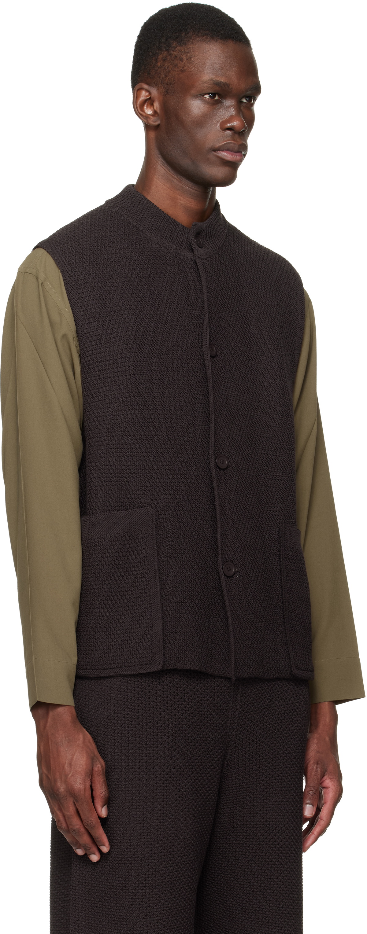 HOMME PLISSÉ ISSEY MIYAKE Brown Rustic Knit Vest
