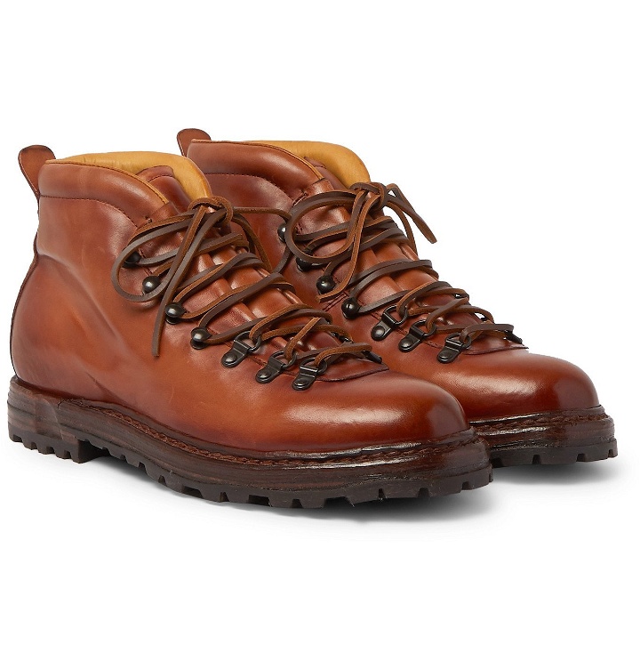 Photo: Officine Creative - Artik Shearling-Lined Burnished-Leather Lace-Up Boots - Brown