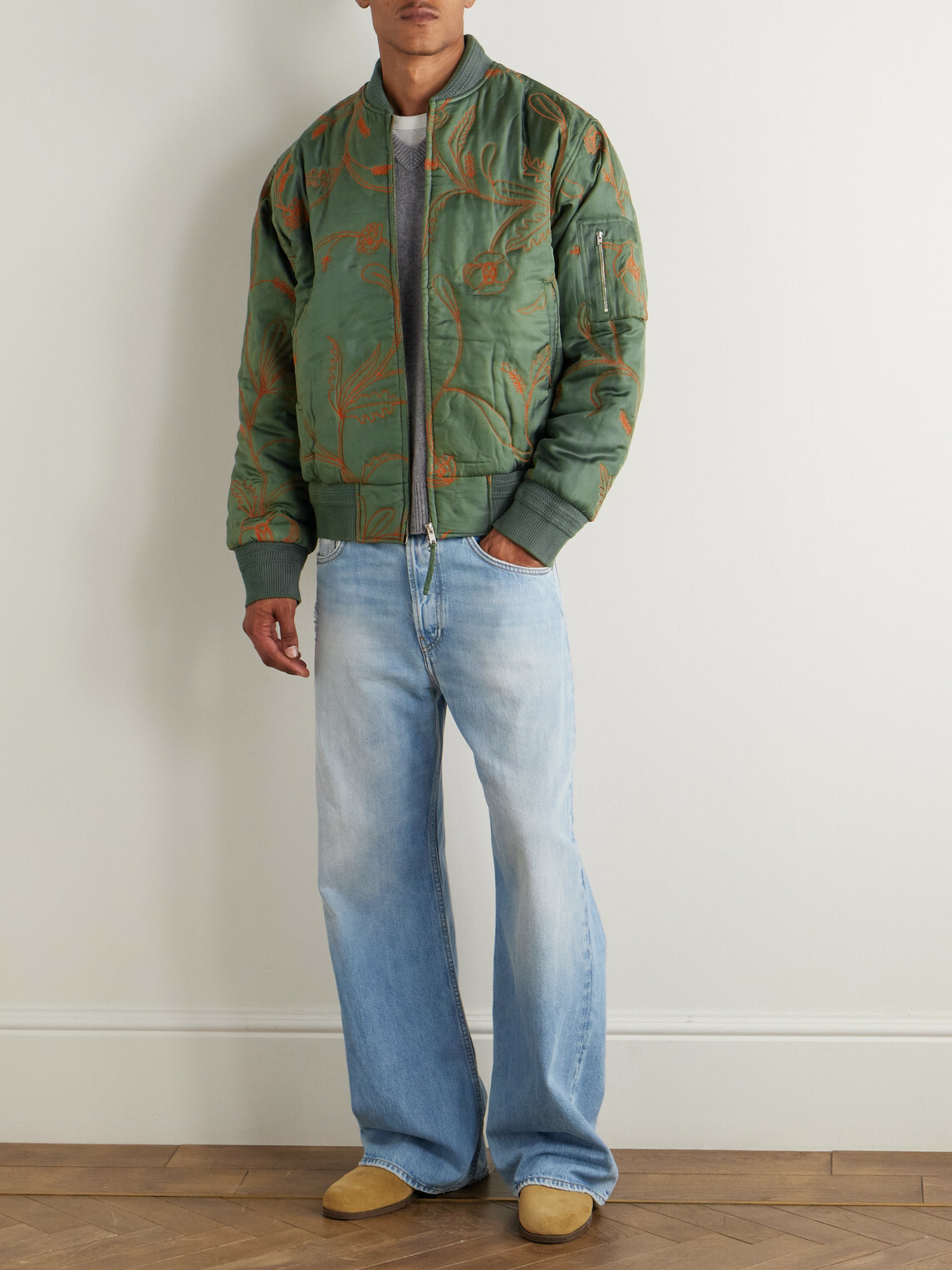 Kardo - Max Embroidered Silk-Twill Bomber Jacket - Green