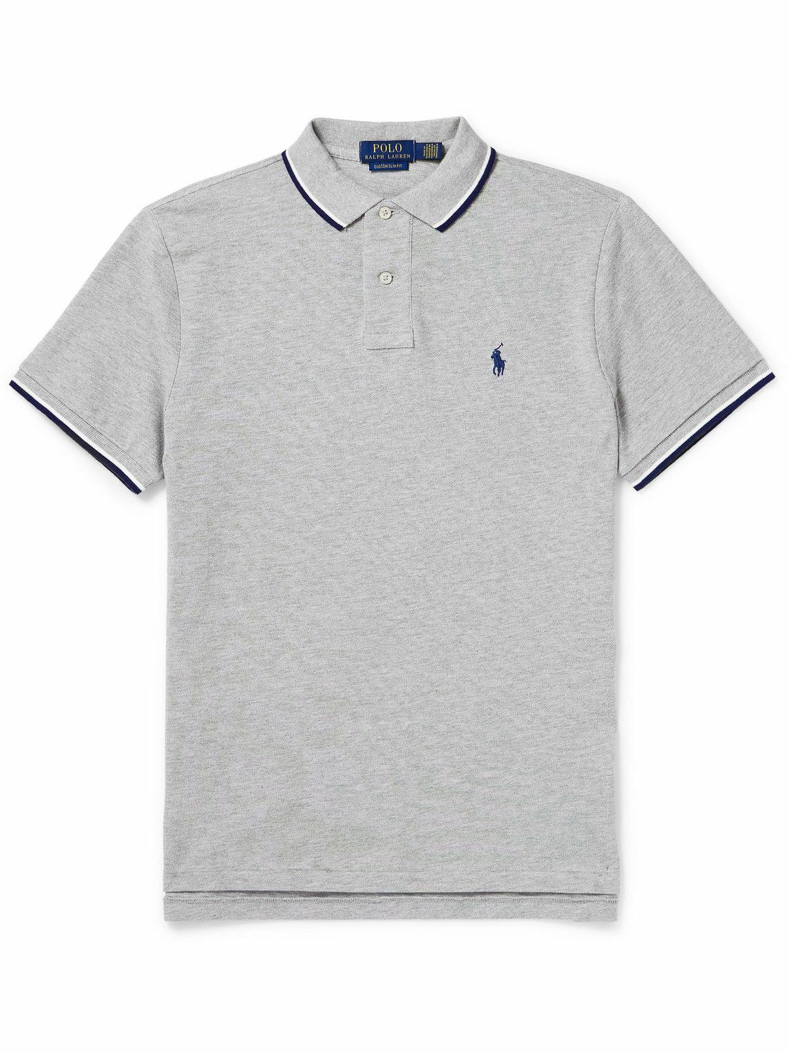 Polo Ralph Lauren Slim Fit Logo Embroidered Cotton Pique Polo Shirt Gray Polo Ralph Lauren