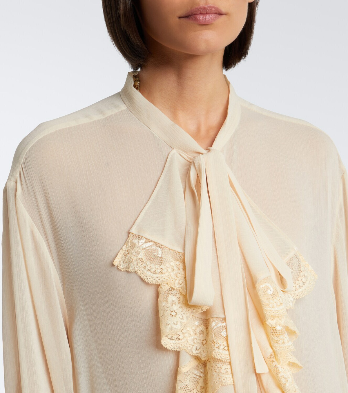 Xu Zhi Ruffled lace-trimmed chiffon blouse