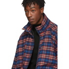 Balenciaga Blue and Red Check Flannel Quilted Zip-Up Jacket