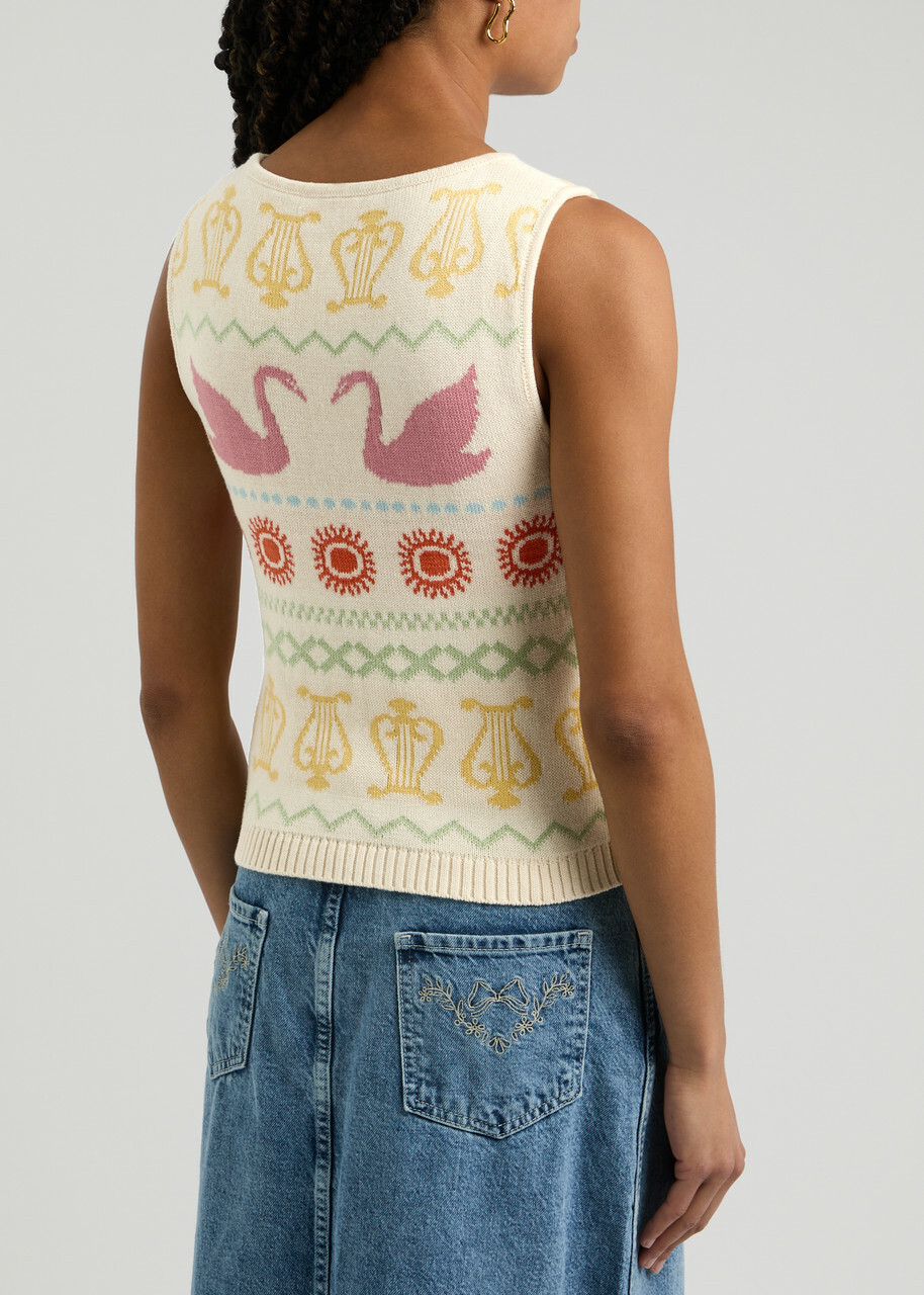 Kitri Hailey Swan-intarsia Cotton-blend Tank Ivory