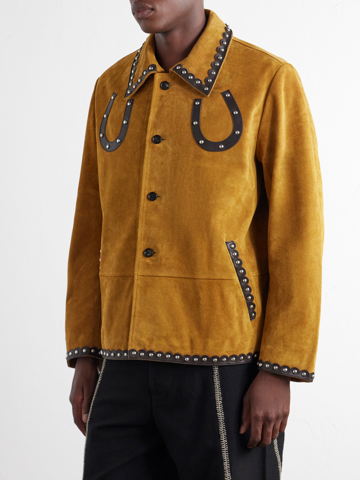 BODE - Carson Studded Leather-Trimmed Suede Jacket - Yellow