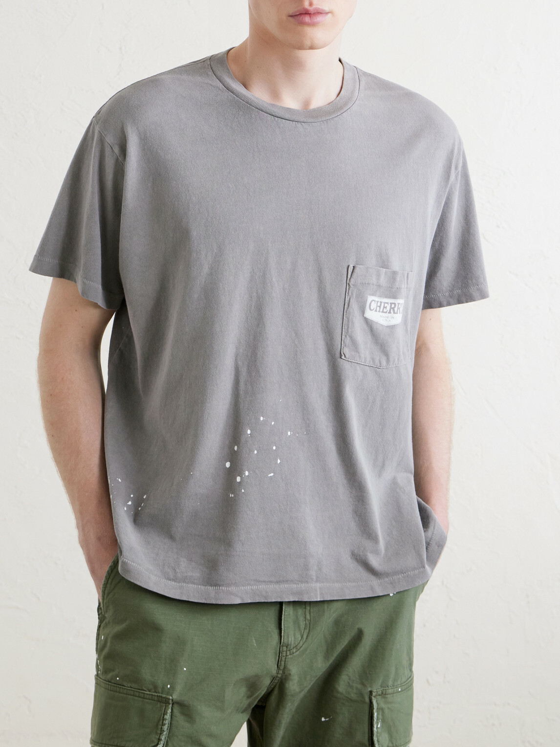 Cherry Los Angeles - Logo-Print Paint-Splattered Cotton-Jersey T-Shirt - Gray