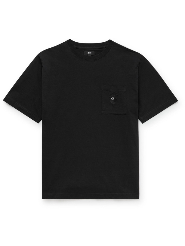 Photo: STÜSSY - Logo-Embroidered Cotton-Jersey T-Shirt - Black