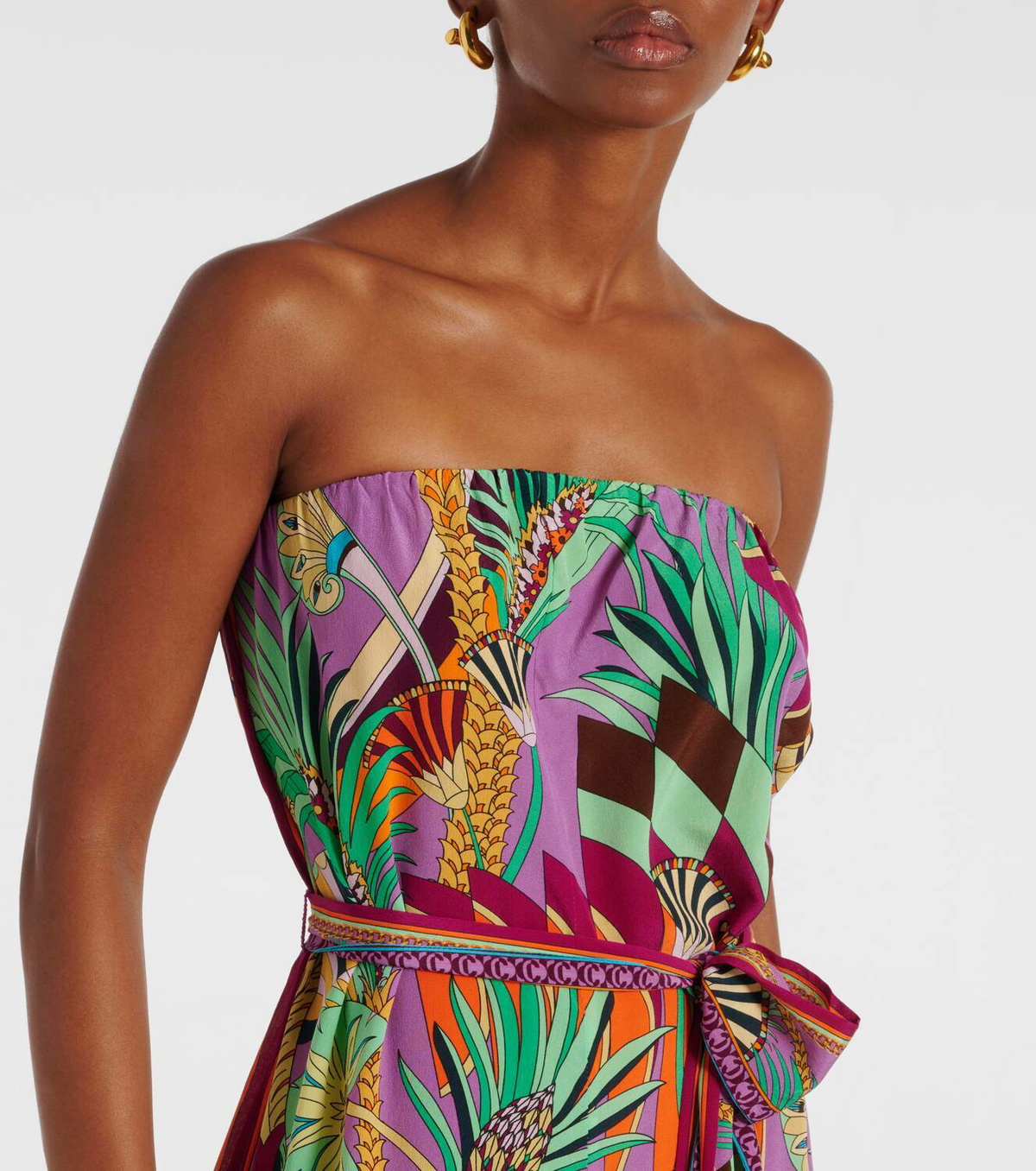 Camilla Printed strapless silk jumpsuit