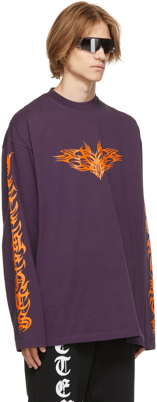 VETEMENTS Purple Gothic Logo Long Sleeve T-Shirt Vetements