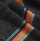 Paul Smith - Fringed Striped Herringbone Virgin Wool and Silk-Blend Scarf - Black