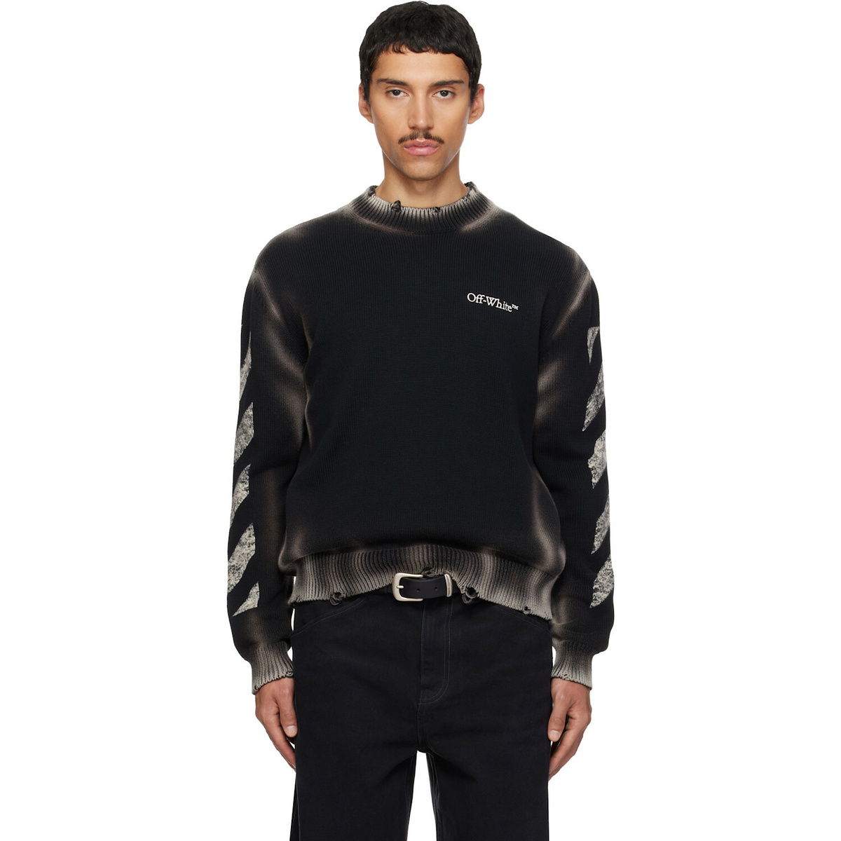 Off-White Black Diagonal Arrow Corrosion Knit Crewneck Sweater