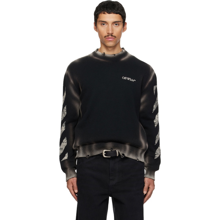 Photo: Off-White Black Diagonal Arrow Corrosion Knit Crewneck Sweater