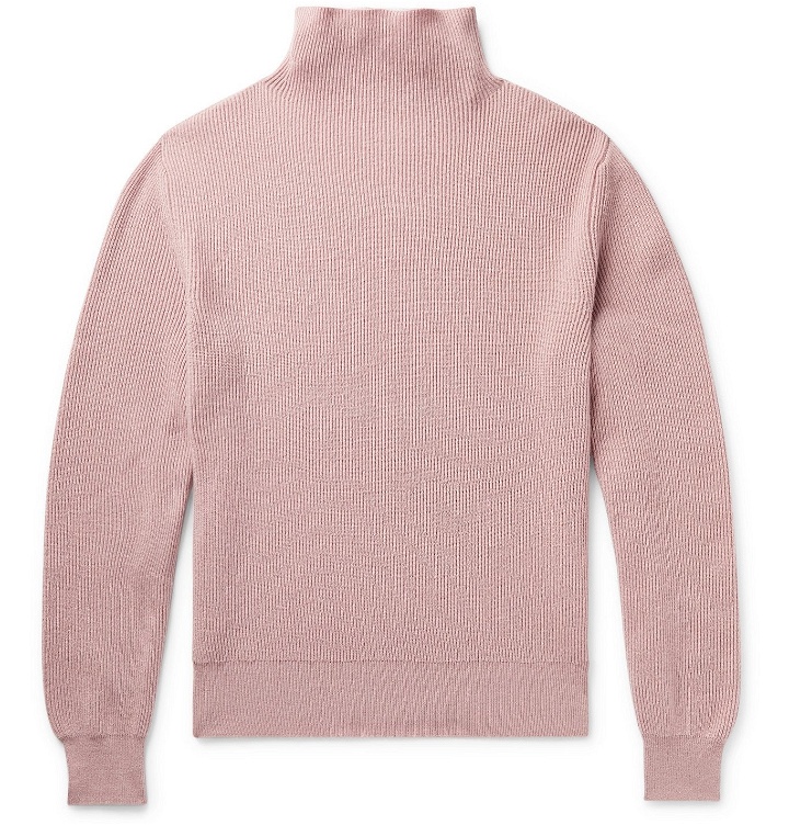 Photo: The Row - Daniel Ribbed Cashmere Mock-Neck Sweater - Pink