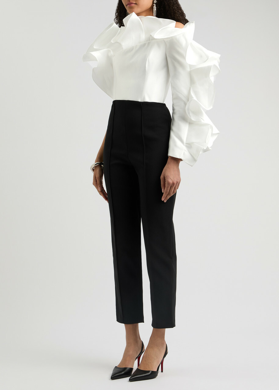 SOLACE LONDON ソレイスロンドン ジャンプスーツ Perla 974017 Perla ruffled satin-trimmed jumpsuit in black - Solace