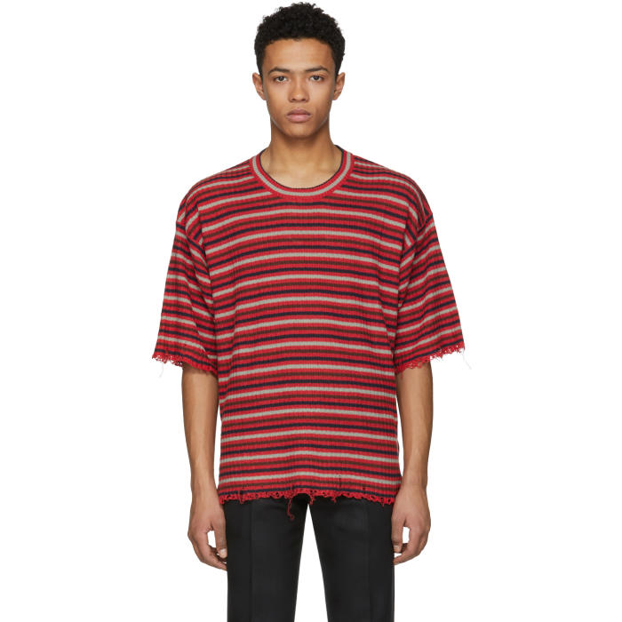 Photo: Maison Margiela Red Striped Distressed T-Shirt 