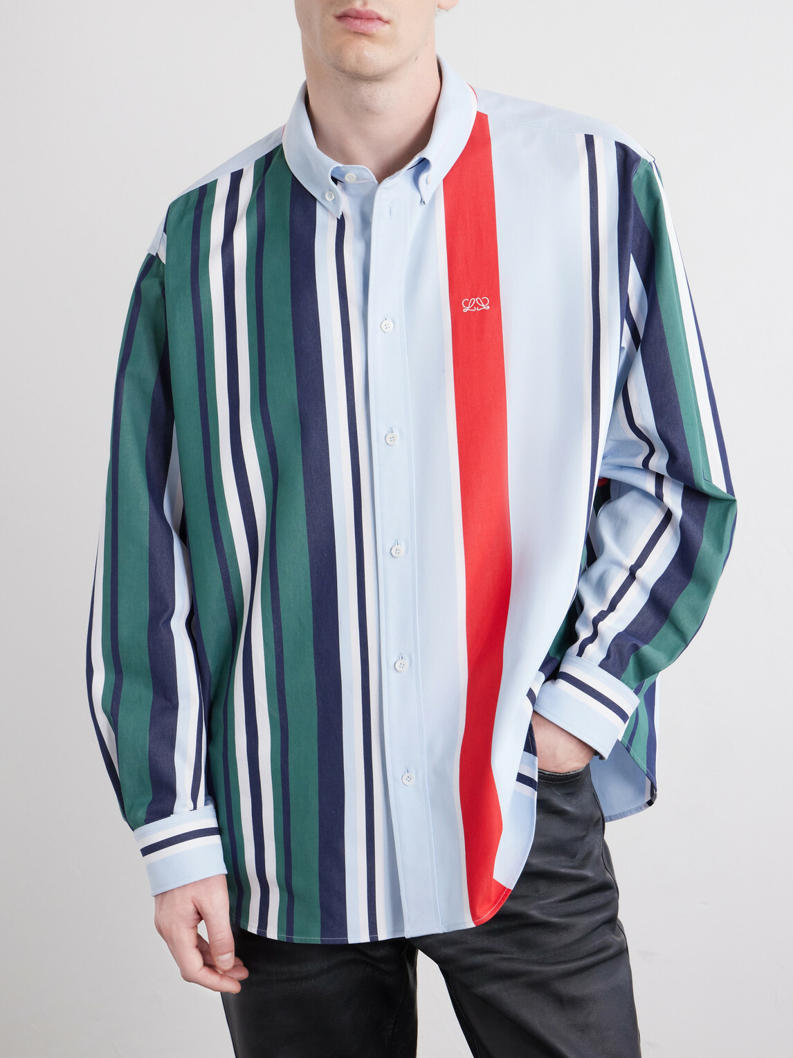 LOEWE - Anagram-Embroidered Striped Cotton-Twill Shirt - Multi
