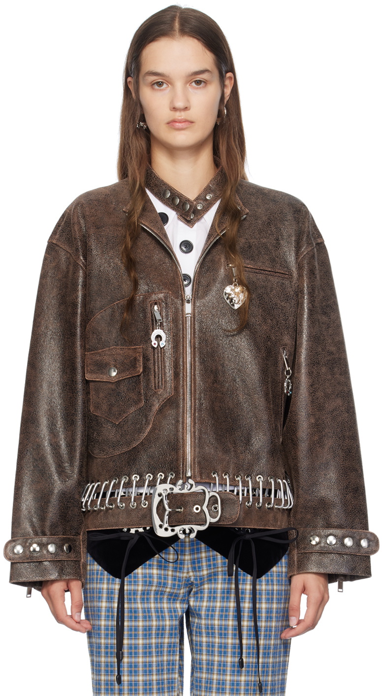 CHOPOVA LOWENA 新品 ジャケット Chopova Lowena Brown Afterclap Leather Jacket Chopova Lowena