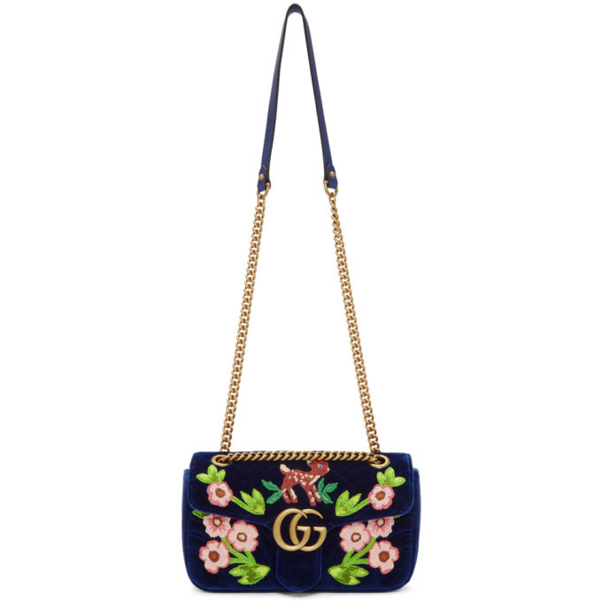 Gucci Blue Small Velvet Embroidered GG Marmont 2.0 Bag Gucci