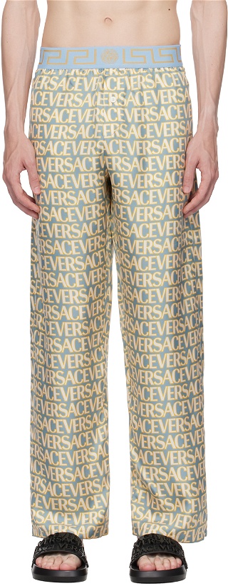 Photo: Versace Underwear Blue & Off-White Allover Pyjama Pants