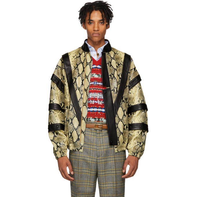 Photo: Gucci Yellow and Black Faux-Python Bomber Jacket