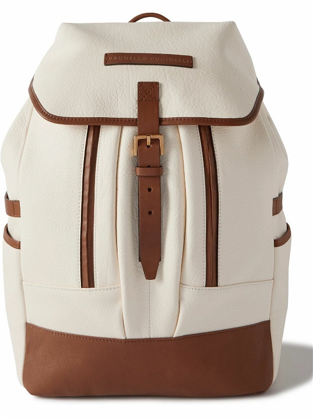 Photo: Brunello Cucinelli - Suede-Trimmed Full-Grain Leather Backpack
