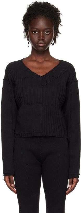 Photo: PERVERZE Black Multi Rib V-Neck Sweater