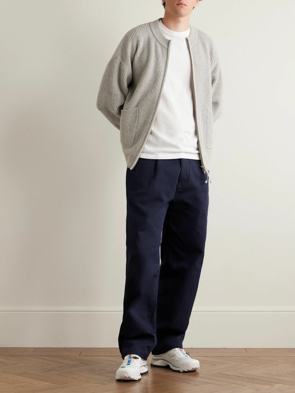 Stone Island - Marina Wide-Leg Belted Pleated Cotton-Blend Gabardine Trousers - Blue