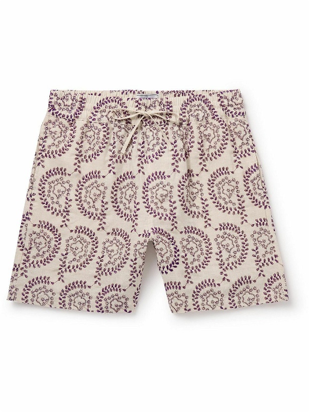 Photo: Portuguese Flannel - Nature Straight-Leg Embroidered Linen Drawstring Shorts - White