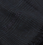 TOM FORD - Fringed Prince of Wales Checked Mohair, Wool, Linen and Silk-Blend Scarf - Men - Navy