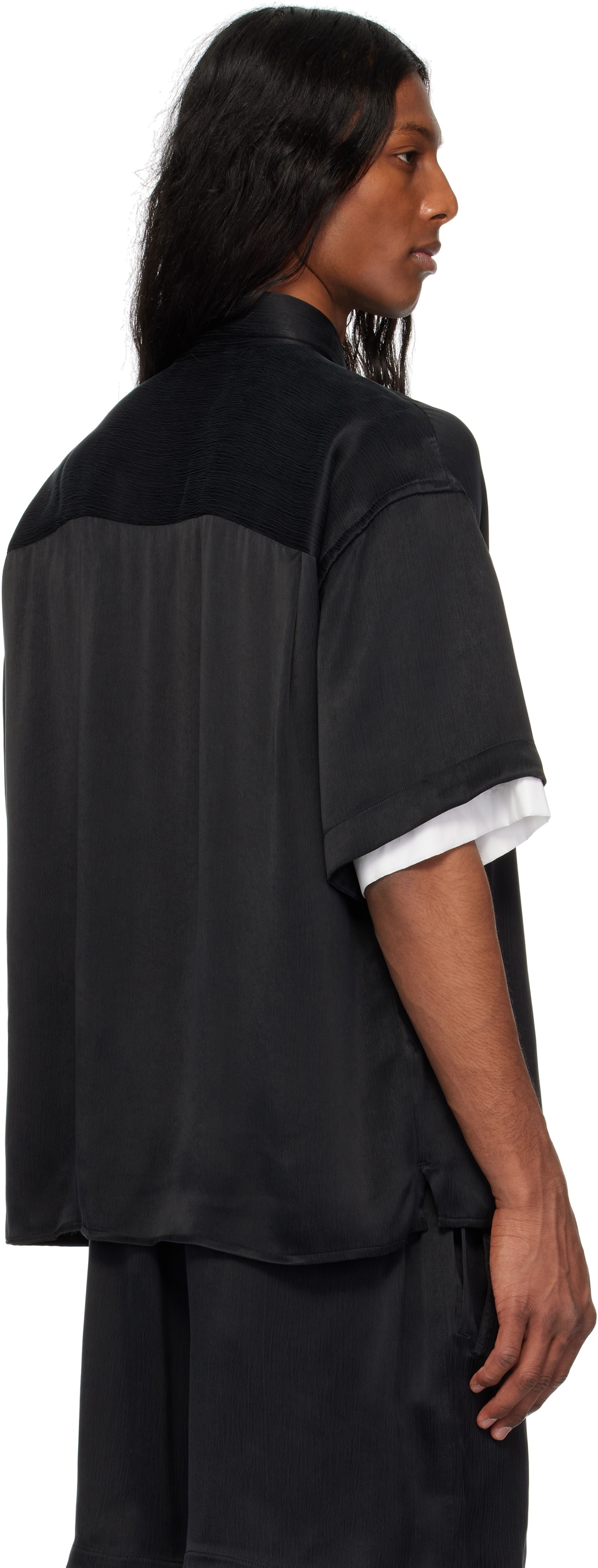 le PÈRE Black Double Short Sleeve Button Down Shirt