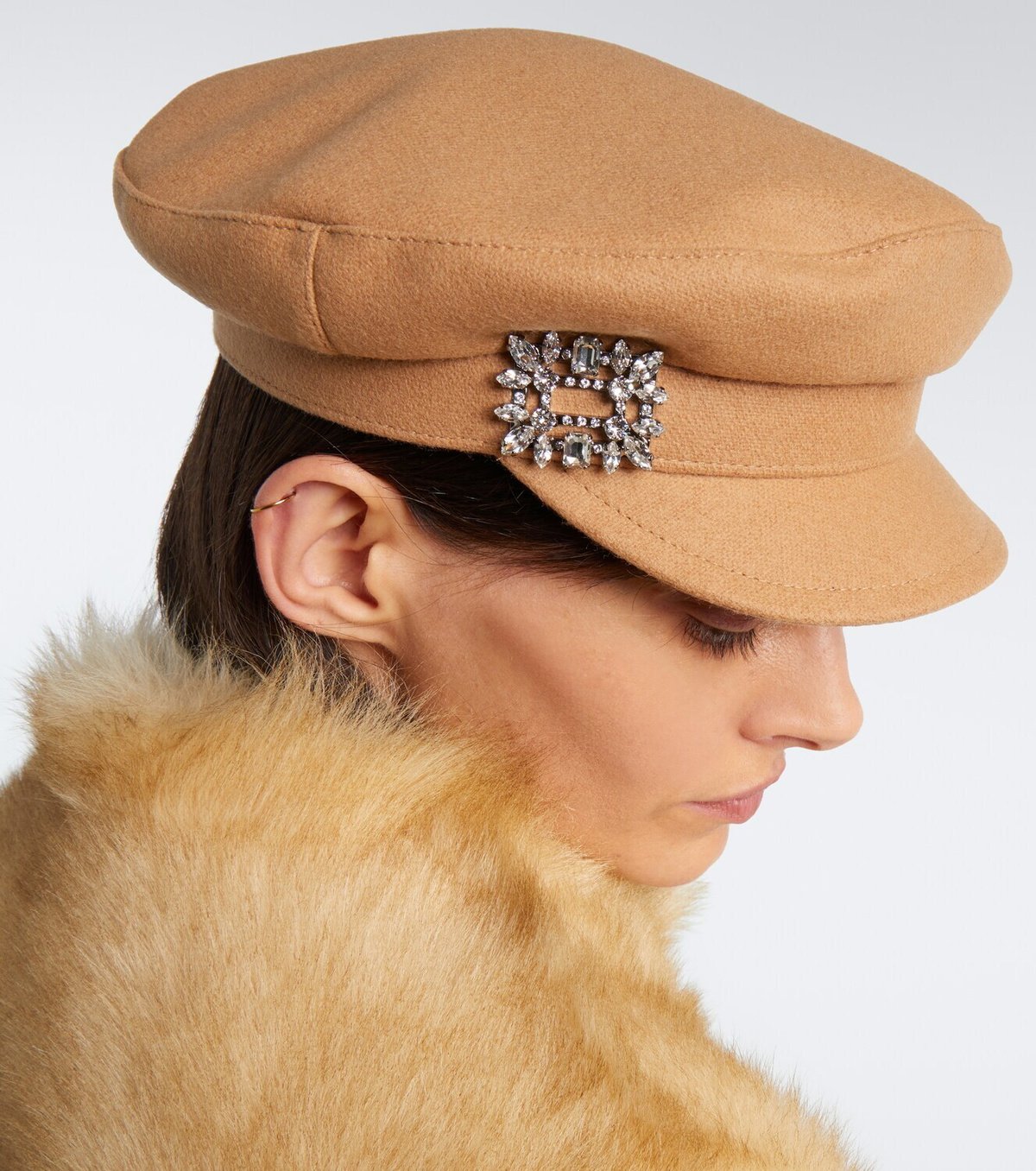 Roger Vivier Embellished wool-blend newsboy cap