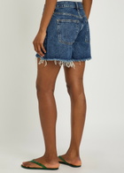 Frame The Long Hang Frayed Denim Shorts Navy