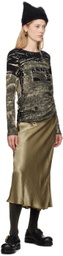 Anna Sui Black & Khaki Bleached 'Anna Sui' Long Sleeve T-Shirt
