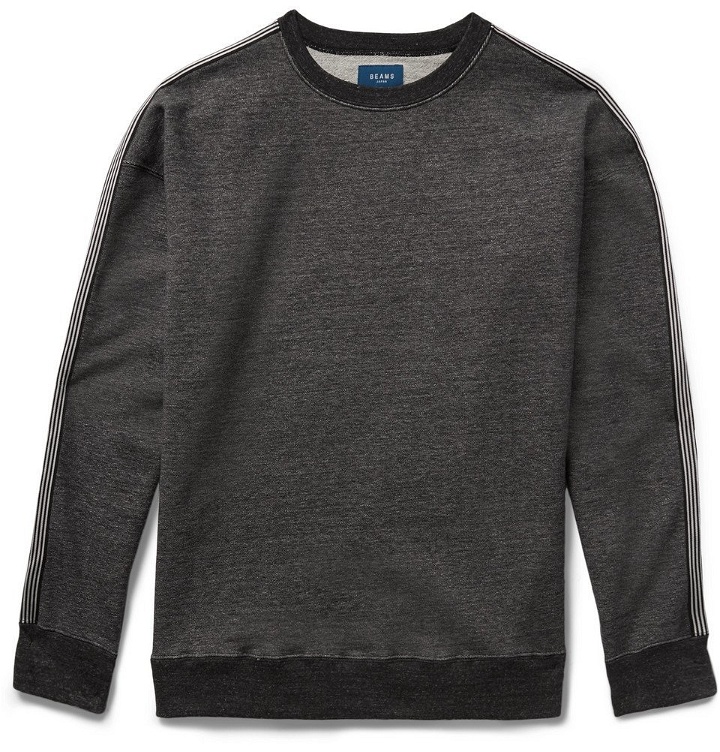 Photo: Beams - Webbing-Trimmed Mélange Loopback Cotton-Jersey Sweatshirt - Men - Charcoal