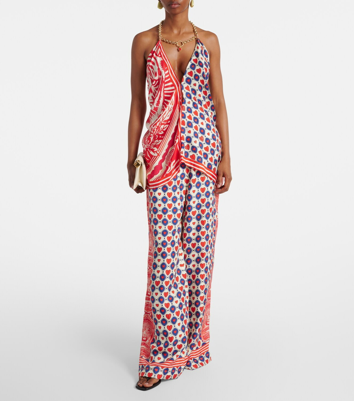 Camilla Chain-detail printed silk twill top