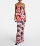Camilla Chain-detail printed silk twill top