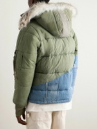 Greg Lauren - Faux Fur-Trimmed Quilted Cotton-Blend Twill and Denim Hooded Jacket - Green